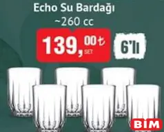 PAŞABAHÇE ECHO SU BARDAĞI 260 CC 6'LI PAŞABAHÇE ECHO SU BARDAĞI 260 CC 6'LI